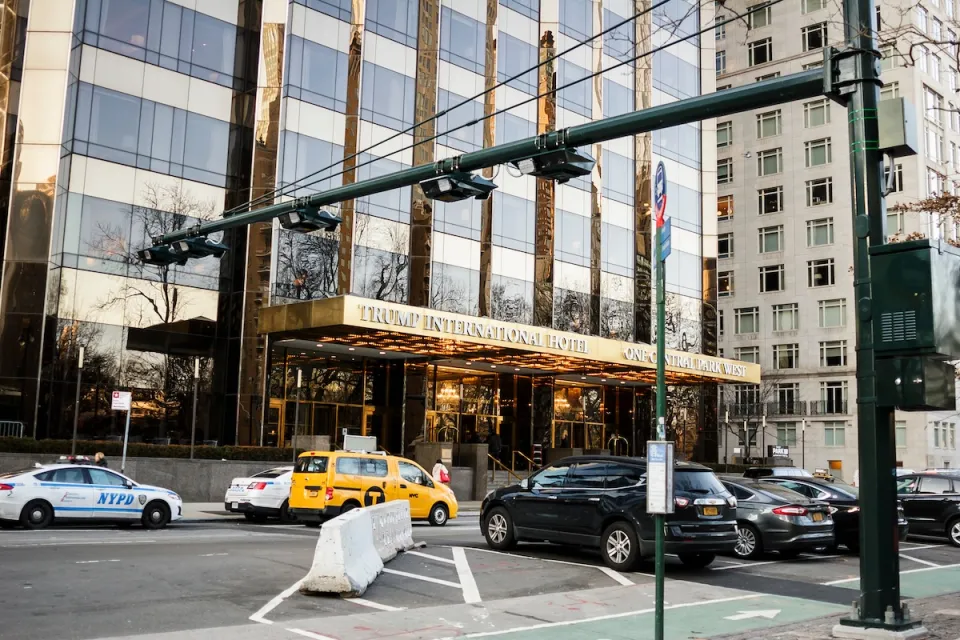 Traffic in front of Trump Hotel in Manhattan, New York City.
